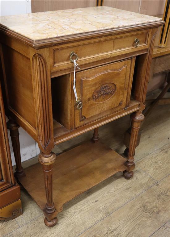 An early 20th century French marble top walnut small cabinet